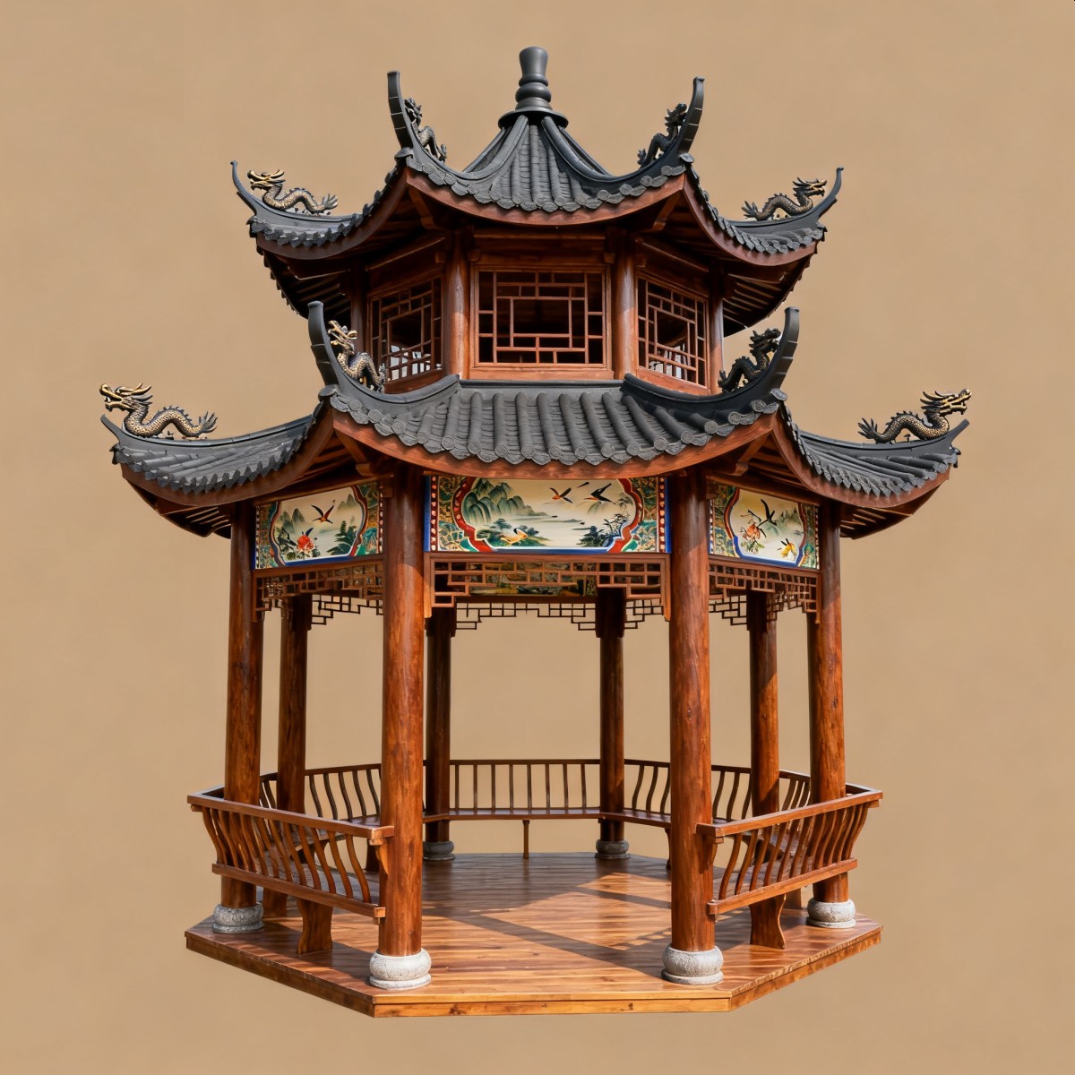 重庆仿古风格防腐木凉亭,实木凉亭,木亭